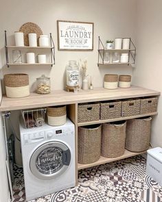 the laundry room is clean and ready to be used as a place for washers