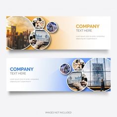 two horizontal banners with business images on them