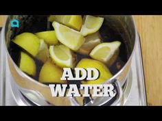 lemons are being cooked in a pot on the stove with words added to it