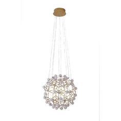 a light fixture with beads hanging from it's sides and a wooden top on the ceiling