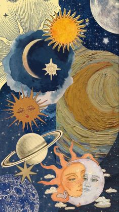 an image of the sun, moon and planets