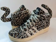 Adidas Jeremy Scott JS Leopard Tails SKU: V24536  US Men Size US 10.5  used no box 100% Authentic Leopard Adidas, Jeremy Scott Adidas, Cheetah Shoes, Y2k Winter, Adidas Athletic Shoes, Jeremy Scott, Swag Shoes, Pretty Shoes, Dream Shoes