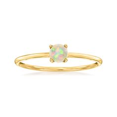 Ross-Simons - Opal Ring in 14kt Yellow Gold. Size 7. RS Pure. Modern designs that complete your outfit and complement your personality. There's always room for more dainty gemstone rings. Stationed on a small 14kt yellow gold band, a 4mm opal adds a subtle touch of iridescence to your favorite stacks. 1/8" wide. Opal ring. Opal birthstones are the perfect gift for October birthdays. October Birthdays, Opal Band Ring, Opal Birthstone, Opal Band, Ring Opal, Wedding Rings Solitaire, Yellow Gold Jewelry, Opal Color, Ring Pictures