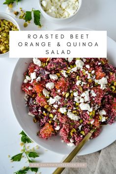 roasted beet, orange and quinoa salad with feta cheese on top