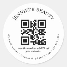 a white sticker with the text,'jennyner beauty scan the qr code to get 30 % off your next order '