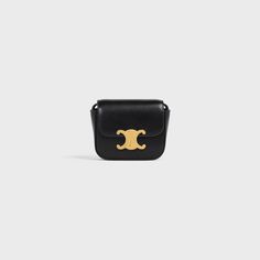 MINI TRIOMPHE in Shiny calfskin - Black | CELINE Classic Shoulder Bag With Logo Plaque, Classic Calf Leather Shoulder Bag With Gold-tone Logo Plaque, Celine Triomphe Mini, Celine Triomphe, Fragrance Bottle, Plastic Shoes, Kaia Gerber, New Sneakers, Small Leather Goods