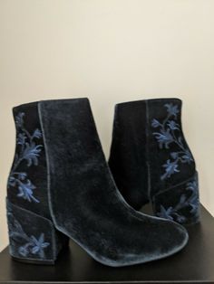 KENNETH COLE NEW YORK RENNA BOOTS        FOR ALL RETURNS (see RETURNS paragraph for details)     Product Details:                               Adorable Kenneth Cole velvet booties!      A beautiful boot that features gorgeous floral embroidery and a zipper closure on the inside of the leg.     Silver zipper closure.     I only accept Paypal.     All payments are due within 2 days of auction end.  Shipping: I ship to the address provided in your Paypal payment, please make sure your Paypal addre Whimsigoth Board, Velvet Combat Boots, Embroidered Boots Lyst, Whimsigoth Boots, Black Embroidered Leather Boots, Whimsigoth Fashion, Black Velvet Boots, Floral Boots, Embroidered Boots