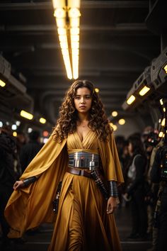 a woman in a star wars costume is walking down the runway