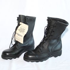 Vintage Nos 4-97 Wellco Black Leather Military Speed Lace Combat Boots Mildew And Water Resistant Direct Molded Sole Men's Size 8 W Lace Combat Boots, Viking Shoes, Black Leather Combat Boots, Combat Boots Men, White Sneakers Men, Leather Combat Boots, Weird Stuff, Black Laces, White Sneakers