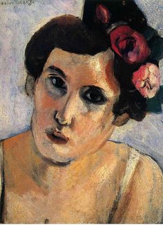 a painting of a woman with flowers in her hair