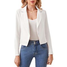 Elevate your professional attire with the WhizMax Women's Open Front Blazer, a quintessential piece for any work environment. This blazer is meticulously designed with a notched lapel and a casual cropped length, blending classic style with modern sophistication. 

- Material: 95% polyester, 5% spandex
- Color: Available in Black, White, and Apricot
- Size: XL
- Gender: Female
- Features: Long sleeves, open front, stretchy fabric for comfort

Ideal for office wear or business meetings, this blaz Female Features, Sleeve Bolero, Female Sleeve, Lapel Design, Wardrobe Color, Cropped Blazer Jacket, Professional Wardrobe, Crop Blazer, Open Front Blazer