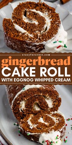 Indulge in the festive flavors of a Gingerbread Cake Roll with Eggnog Whipped Cream! This moist and soft cake roll blends the rich spices of gingerbread with creamy eggnog, making it a perfect choice for holiday baking recipes and Christmas dessert ideas. A sweet treat to make at home that’s full of Christmas spirit! Gingerbread Cake Roll, Gingerbread Roll, Cheese Logo, Spiced Whipped Cream, Cake Rolls, Cake Roll Recipes, Recipe Cake, Gingerbread Recipe, Gingerbread Cake