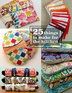 the cover of 25 things to make for the kitchen, including quilts and napkins