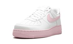 The Nike Air Force 1 Low '07 has returned with yet another vibrant colorway of the iconic silhouette.  A pastel update for the white sneaker fan, this low-top Air Force 1 features a light pink take on the brand’s signature Nike Swoosh on the side and heel tab.  On the lower half, a corresponding light pink sole completes the look and juxtaposes nicely with the all-white leather up top.  Nike Air branding appears on the tongue, heel, and midsole. Foams Shoes, Foam Shoes, Top Nike, Cute Nike Shoes, Air Jordan Sneakers, Cute Nikes, Nike Air Force 1 Low, Nike Swoosh, Air Force 1 Low