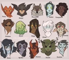 an image of different types of demon heads