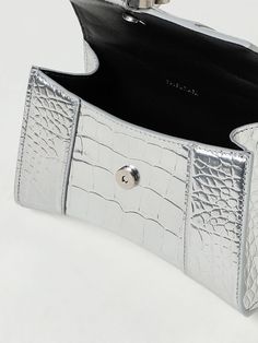 Mini Bag BALENCIAGA Woman color Silver Balenciaga Mini Bag, Crocodile Logo, Balenciaga Women, Italian Fashion Designers, Italian Fashion, Woman Colour, Shoulder Bag Women, Mini Bag, Bags Women