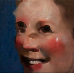 a painting of a child's face with red paint on it