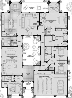 a floor plan for a house with two floors and three car garages on the first level