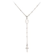 Sterling Silver Cross and Mary Medal Timeless White Gold Cross Necklace, Elegant Crucifix Necklaces With Adjustable Chain, Elegant Crucifix Necklace With Adjustable Chain, Timeless Silver Cross Pendant Necklace, Timeless Sterling Silver Cross Pendant Necklace, Classic White Gold Crucifix Necklace, Spiritual Cross Pendant Necklace For Formal Occasions, Spiritual Hallmarked Crucifix Necklace, White Gold Crucifix Necklace For Formal Occasions