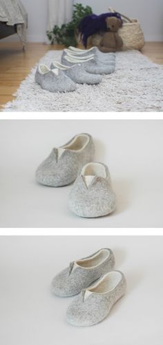 Felted slippers for cozy home #feltslippers #feltedslippers #womenslippers #grayslippers Cozy White Closed Toe Slippers, Gray Closed Toe Indoor Slippers, Cozy Gray Slippers With Round Toe, White Comfortable Slippers With Soft Sole, Comfortable White Slippers With Soft Sole, Handmade White Slippers With Round Toe, Gray Cozy Slip-on Slippers, White Comfortable Slippers For Gift, White Round Toe Slippers As Gift