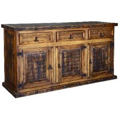 an old wooden cabinet with doors and drawers