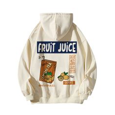 Elevate your wardrobe with the FRUIT JUICE Graphic Cotton Hoodie. Crafted from luxurious cotton, this timeless hoodie features a contemporary graphic print that adds a touch of artistry to any outfit. Offering a perfect blend of comfort and style, this jacket is sure to become your wardrobe favorite. Features: -80% Cotton, 20% Spandex -Fixed Hood -Ribbed Cuffs And Hem -Letter -Orange Juice -Super soft fabric -Regular fit -Unisex style Playful Cotton Hoodie With Graphic Print, Cotton Hip Hop Hoodie With Cartoon Print, Orange Casual Hoodie With Graphic Print, Orange Graphic Print Hoodie For Streetwear, Hooded Cotton T-shirt With Graphic Print, Contemporary Graphic, New Fruit, Free Socks, Fruit Juice