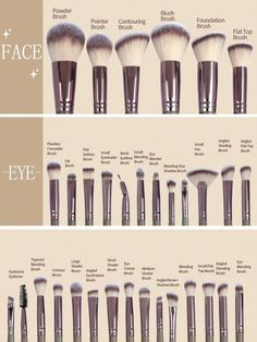 "Master your makeup routine with this detailed guide to essential face and eye brushes! From the perfect Powder and Foundation Brushes to specialized Eye Crease and Blending Brushes, this chart explains the purpose of each brush for flawless application. A must-save for makeup enthusiasts and beginners alike!"#MakeupBrushGuide #MakeupEssentials #BeautyTips #MakeupHacks #FlawlessMakeup #MakeupTutorial #BrushCollection #BeautyLovers #MakeupTools #MakeupBasics All Types Of Makeup Brushes, Different Types Of Makeup Brushes, Brush Makeup Set, Brushes Makeup Uses, Make Up Brushes And Their Uses, Make Up Brushes Guide, Different Makeup Brushes, Makeup Routine Guide