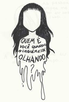 a drawing of a woman with long hair and words written on her body in spanish