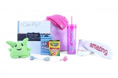 an assortment of toys including toothpaste, dental floss, and other items