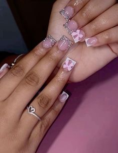 Acrylic Toe Nails, Cute Short Nails, Hard Nails, Bow Style, Colored Acrylic Nails, Girly Acrylic Nails, French Tip Acrylic Nails, Short Square Acrylic Nails, Acrylic Nails Coffin Pink