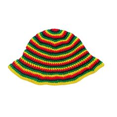 Made to order crochet bucket hat in Jamaican Rasta Colors. Perfect for gifting or vacations! One size, unisex adult hat sizing measuring approximately 22-23 inches in circumference. Jamaica Crochet, Rasta Crochet, Striped Bucket Hat, Jamaican Colors, Modest Casual, Modest Casual Outfits, Rasta Colors, Decatur Ga, Crochet Bucket