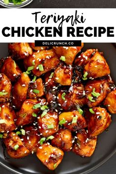 teriyaki chicken recipe on a black plate