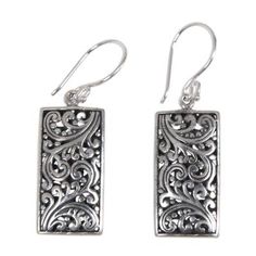 Ferns flourish in sterling silver covering rectangular earrings with sinuous tendrils. By Komang Suastra this feminine design is handcrafted in Bali. Rectangular Earrings, Earring Silver, Sterling Silver Bangle Bracelets, Cracker Barrel, Silver Dangle Earrings, Sterling Silver Dangle Earrings, Silver Bangle Bracelets, Sterling Silver Bangles, Silver Earrings Dangle