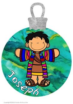 a round ornament with a boy in colorful clothes on it's side