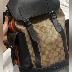 Coach Backpack With Multicolor In Excellent Condition Coach Backpack, Coach Men, Signature Canvas, Black Tan, Black And Tan, Coach Bags, Backpack Bags, Bag Accessories, Mens Accessories