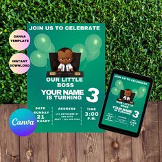 Boss Baby Party, Baby Party Invitations, Canva App, Boy Birthday Invitations, Baby Boy Birthday, Boss Baby, Photo Printer, Party Invite Template, Digital Invitation