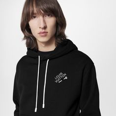 LOUIS VUITTON® - Signature Hoodie With Embroidery - Black White Louis Vuitton, Embroidery Sweatshirt, Louis Vuitton Official, Cotton Logo, Cotton Hoodie, Men's Collection, Latest Design, Kangaroo Pocket, Fitness Models