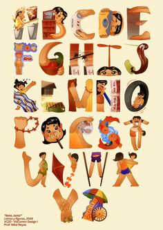 the letters are made up of different people's faces and body parts, all in various