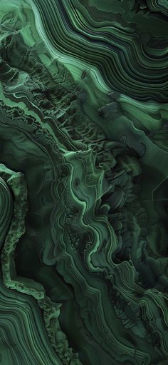 an abstract painting with green and black swirls on the surface, as if in liquid paint