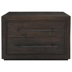 a dark wood nightstand with two drawers