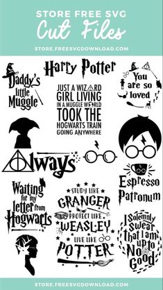 the harry potter quote stencil is shown in black and white