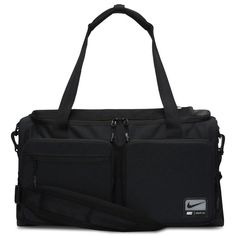 Get ready to smash your training session with the Nike Utility S Power Duffel. Featuring a main compartment that’s big enough to carry your sneakers and a pair of clothes, this duffle bag can stow everything you need for pushing through your workouts. The zippered exterior pockets keep small items separated and organized, while the internal sleeve provides extra space. Enjoy a hands-free and comfortable experience with the Nike Utility S Power Duffel. Nike Utility S Power Duffel features: Densel Black Nylon Weekender Bag For Sports, Sporty Black Weekender Bag For Outdoor Activities, Sporty Black Weekender Bag For Outdoor, Functional Black Weekender Bag For Sports, Functional Black Weekender Bag For Gym, Practical Black Duffle Bag For Gym, Functional Black Gym Bag, Black Travel Bag With Functional Pockets For Sports, Sporty Black Travel Bag With Functional Pockets