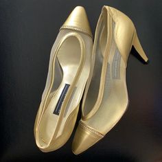 Stuart Weitzman Gold Toe With Mesh & Rhinestone Detail Leather Pumps - Never Worn Leather Sole Made In Spain Size: 7 1/2 Heel Height: 3 Inch Elegant Rhinestone Slip-on Heels, Elegant Embellished Slip-on Heels, Elegant Fitted Heels For Anniversary, Crystal Embellished Heels For Anniversary, Stuart Weitzman Shoes, Leather Pumps, Stuart Weitzman, Shoes Women Heels, Heel Height