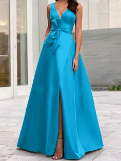 Mother Of The Bride Dresses A-Line/Princess V-Neck Sleeveless Dresses With Split, Wedding Party Accessories, Knot Bow, Dresses Quinceanera, Aqua Dress, Bride Dresses, Quinceanera Dresses, Mother Of The Bride Dresses, Guest Dresses