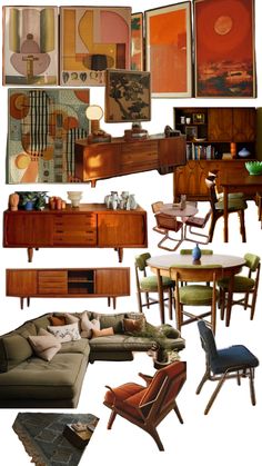 a collage of furniture and art pieces