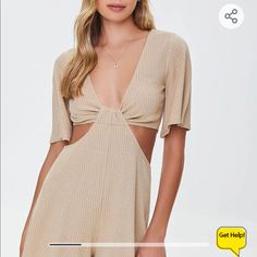 A Ribbed Knit Romper Featuring A Plunging Neckline, Short Sleeves, Front And Back Cutouts, And A Relaxed Fit. - 54% Rayon, 46% Polyester Chic Ribbed Jumpsuits And Rompers For Spring, Ribbed V-neck Jumpsuit For Loungewear, Chic Ribbed Jumpsuits And Rompers For Summer, Fitted V-neck Jumpsuits And Rompers By Forever 21, Trendy Ribbed Jumpsuits And Rompers For Summer, Forever 21 Fitted Jumpsuits And Rompers For Date Night, Knit Romper, Fashion Slippers, Knitted Romper