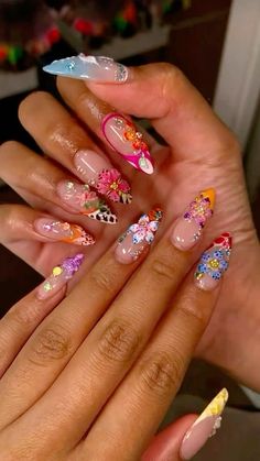 Encapsulated Flower Nails, Butterfly Wing Nails, Retro Nails, Hard Nails, Girly Acrylic Nails, Long Acrylic Nails Coffin, Soft Nails, Unique Acrylic Nails, Bling Acrylic Nails