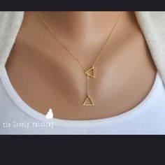 Beautiful Gold Double Triangle Necklace. The Chain Has An Extension On The Clasp. Perfect For Yourself Or As A Gift Nwt Elegant Triangle Yellow Gold Jewelry, Gold Triangle Jewelry, Cheap Gold Triangle Jewelry, Black Metal Necklace, Elegant Gold Triangle Necklace, 14k Gold Triangle Jewelry, Green Pendant Necklace, Double Triangle, Flower Choker Necklace