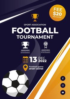 a flyer for a soccer tournament with a ball and trophy on the top of it