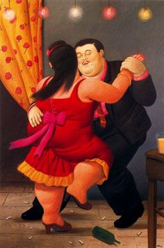 a painting of a man and woman dancing